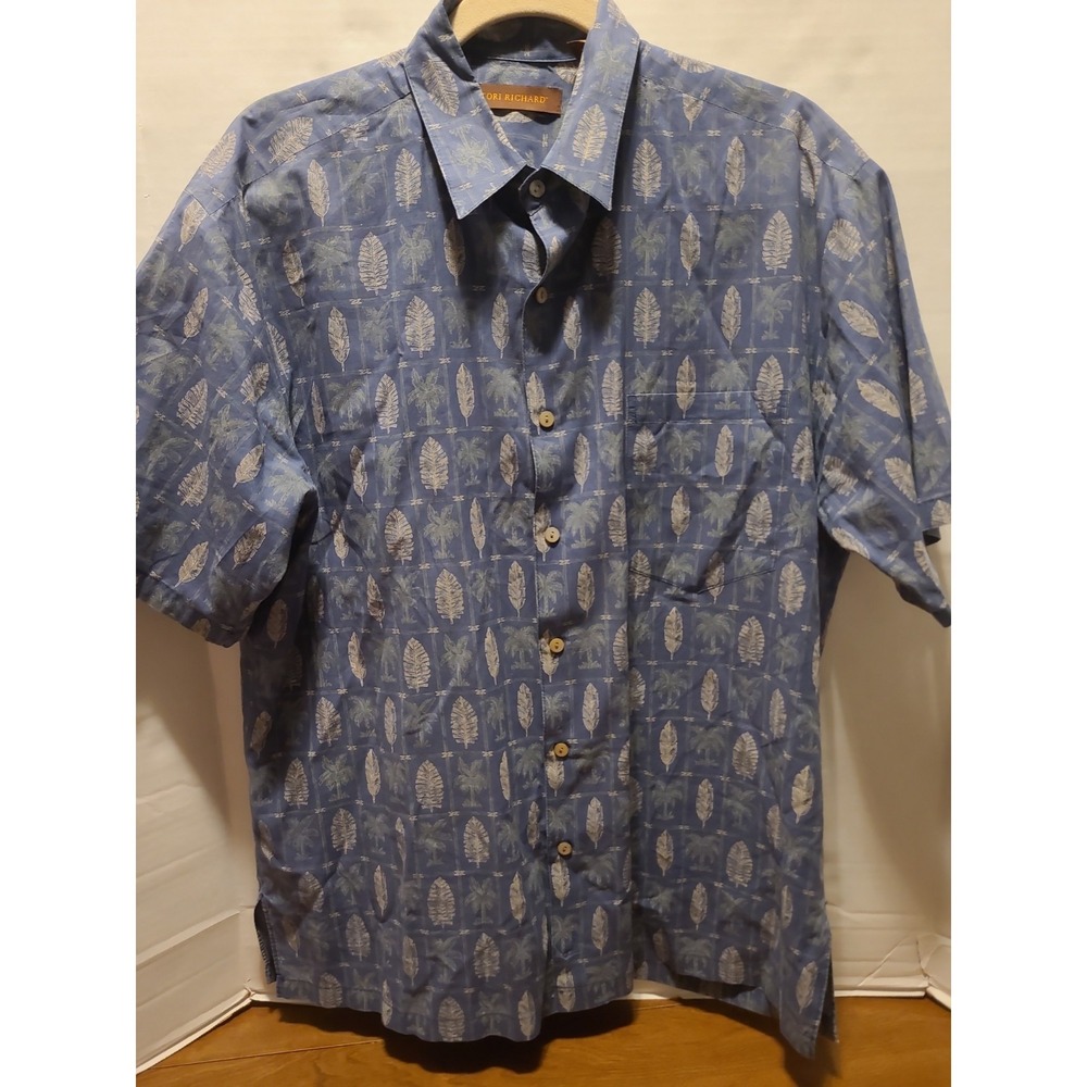 TORI RICHARD Palm Tree Hawaiian Shirt Men's Med Short Sleeve Button Up Blue